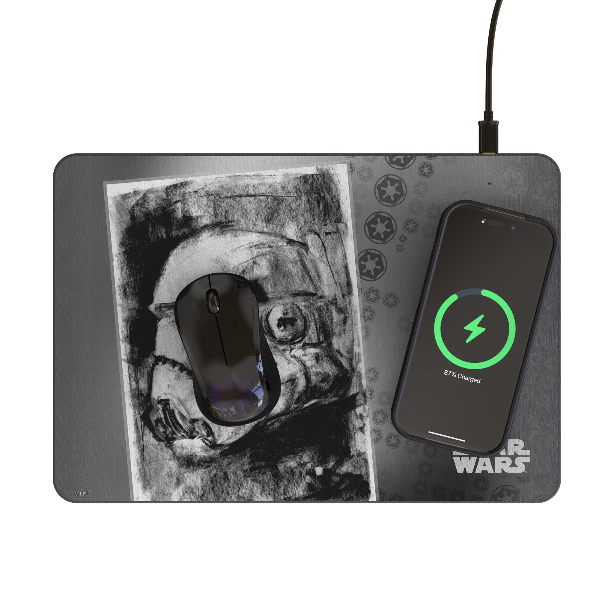 Star Wars Stormtrooper Portrait 15-Watt Wireless Charger and Mouse Pad Lifestyle.Jpg