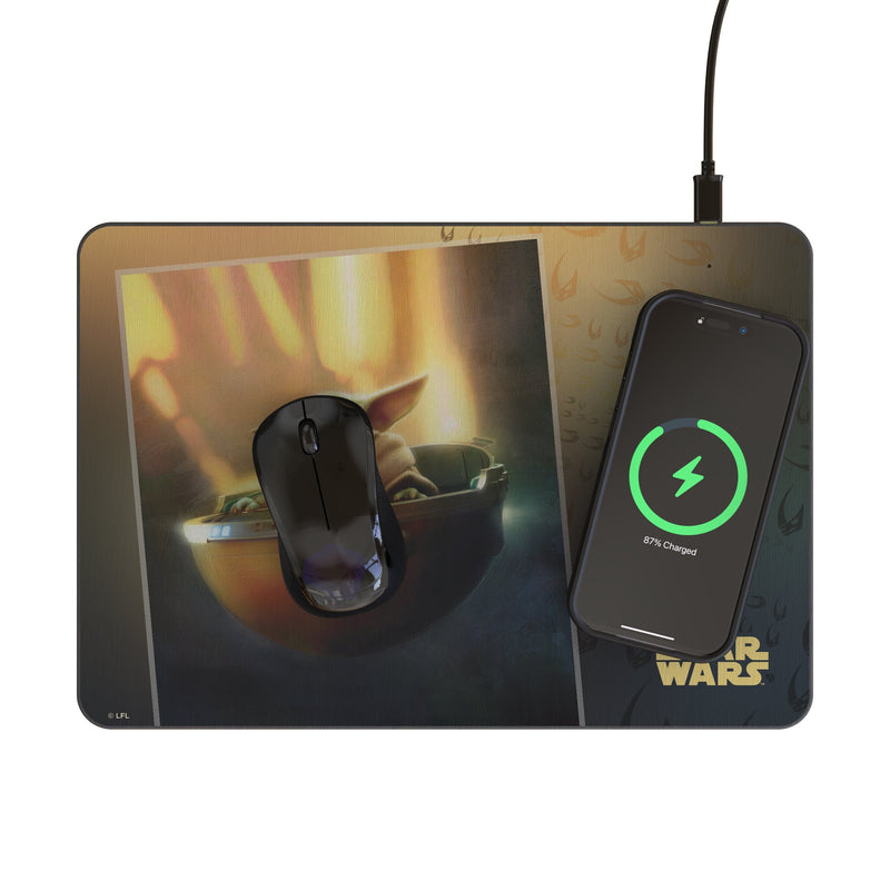 Star Wars: The Mandalorian Grogu Portrait 15-Watt Wireless Charger and Mouse Pad Lifestyle.Jpg
