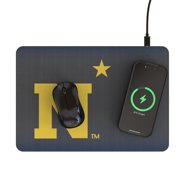 United State Naval Academy Midshipmen Linen 15-Watt Wireless Charger and Mouse Pad Lifestyle.Jpg
