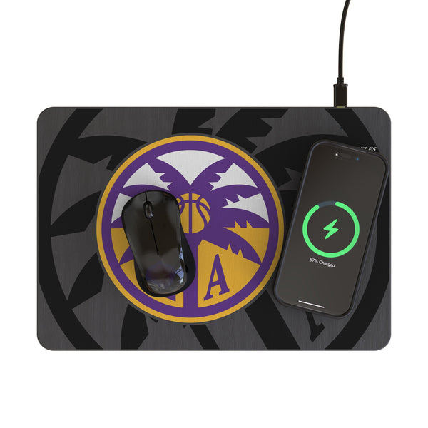 Los Angeles Sparks Monocolor Tilt 15-Watt Wireless Charger and Mouse Pad Lifestyle.Jpg