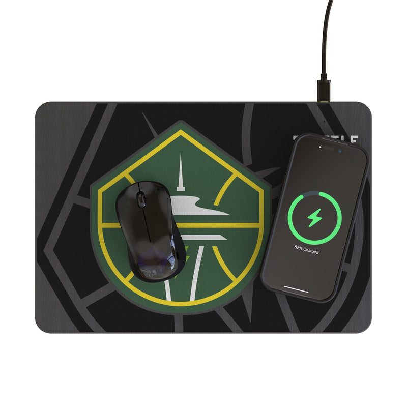 Seattle Storm Monocolor Tilt 15-Watt Wireless Charger and Mouse Pad Lifestyle.Jpg