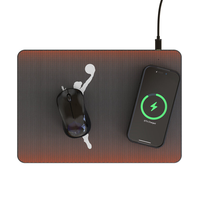 WNBA Linen 15-Watt Wireless Charger and Mouse Pad Lifestyle.Jpg