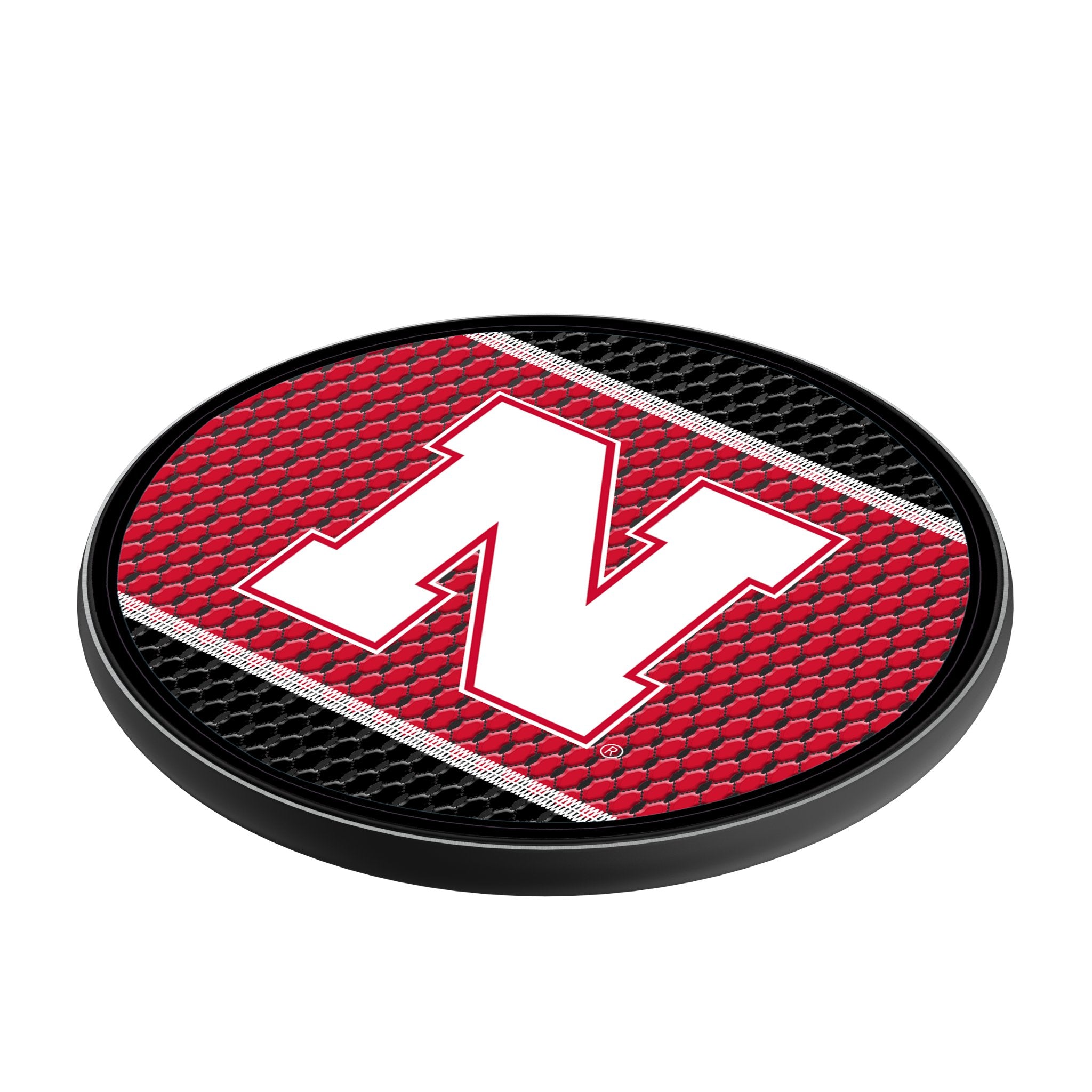 University of Nebraska Huskers Block N Mesh 15-Watt Wireless Charger Iso.Jpg
