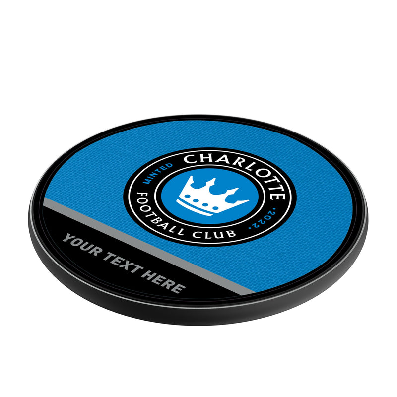 Charlotte FC Personalized Endzone Solid 15-Watt Wireless Charger Iso.Jpg