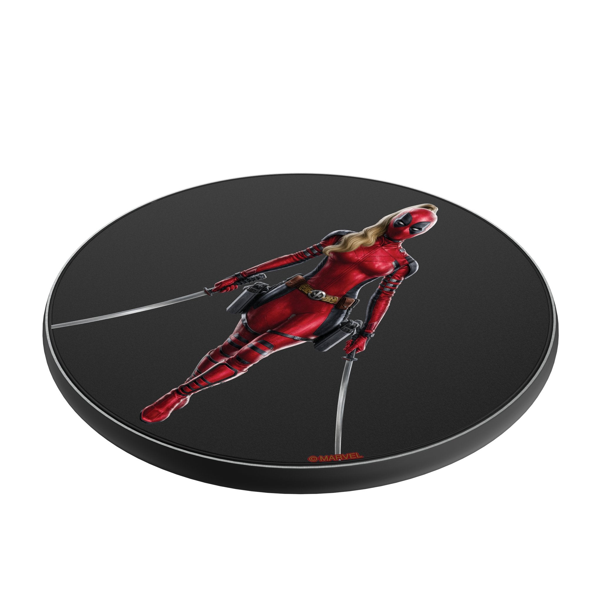 Marvel Ladypool Badge 15-Watt Wireless Charger Iso.Jpg