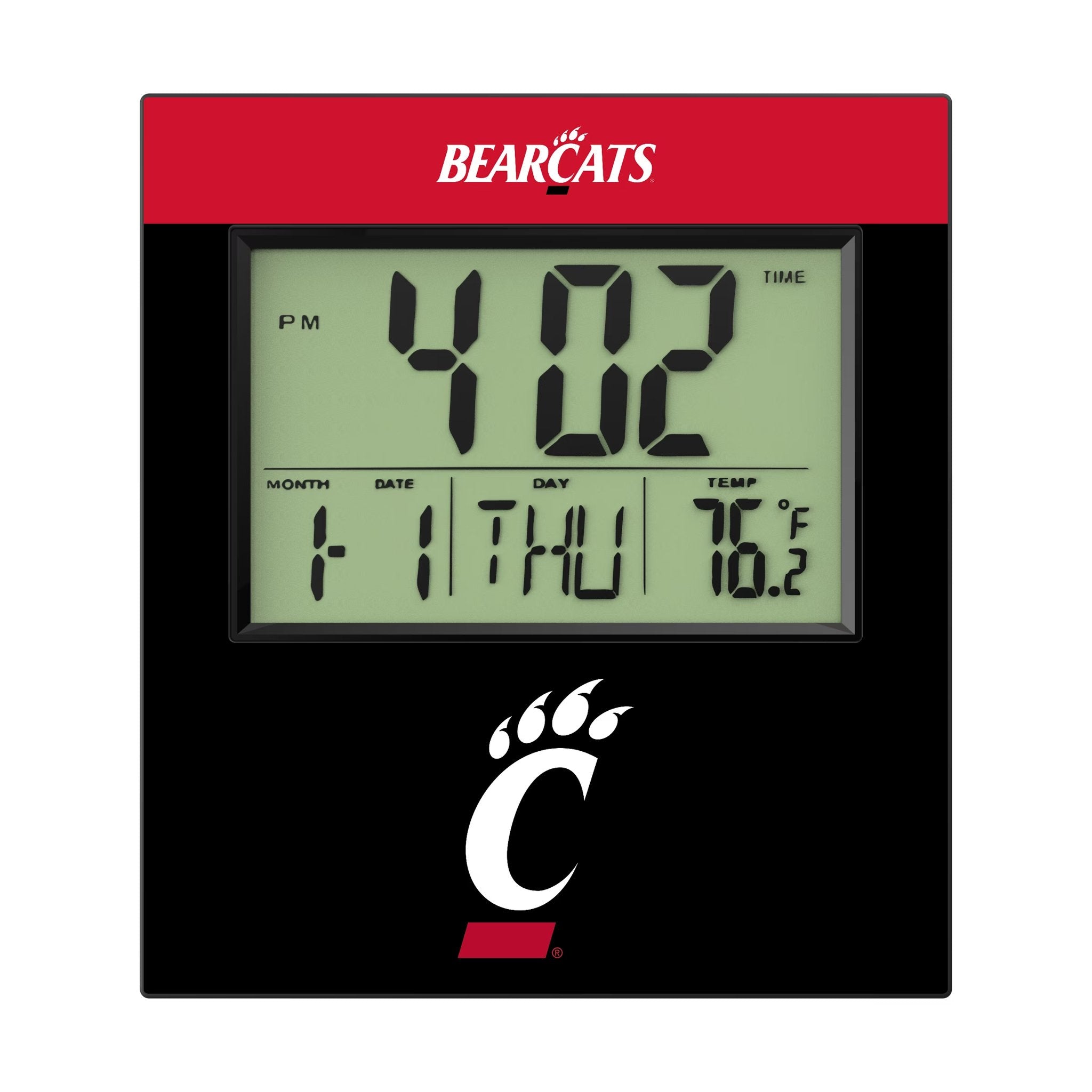 University of Cincinnati Bearcats Color Block Wall Clock Flat.Jpg