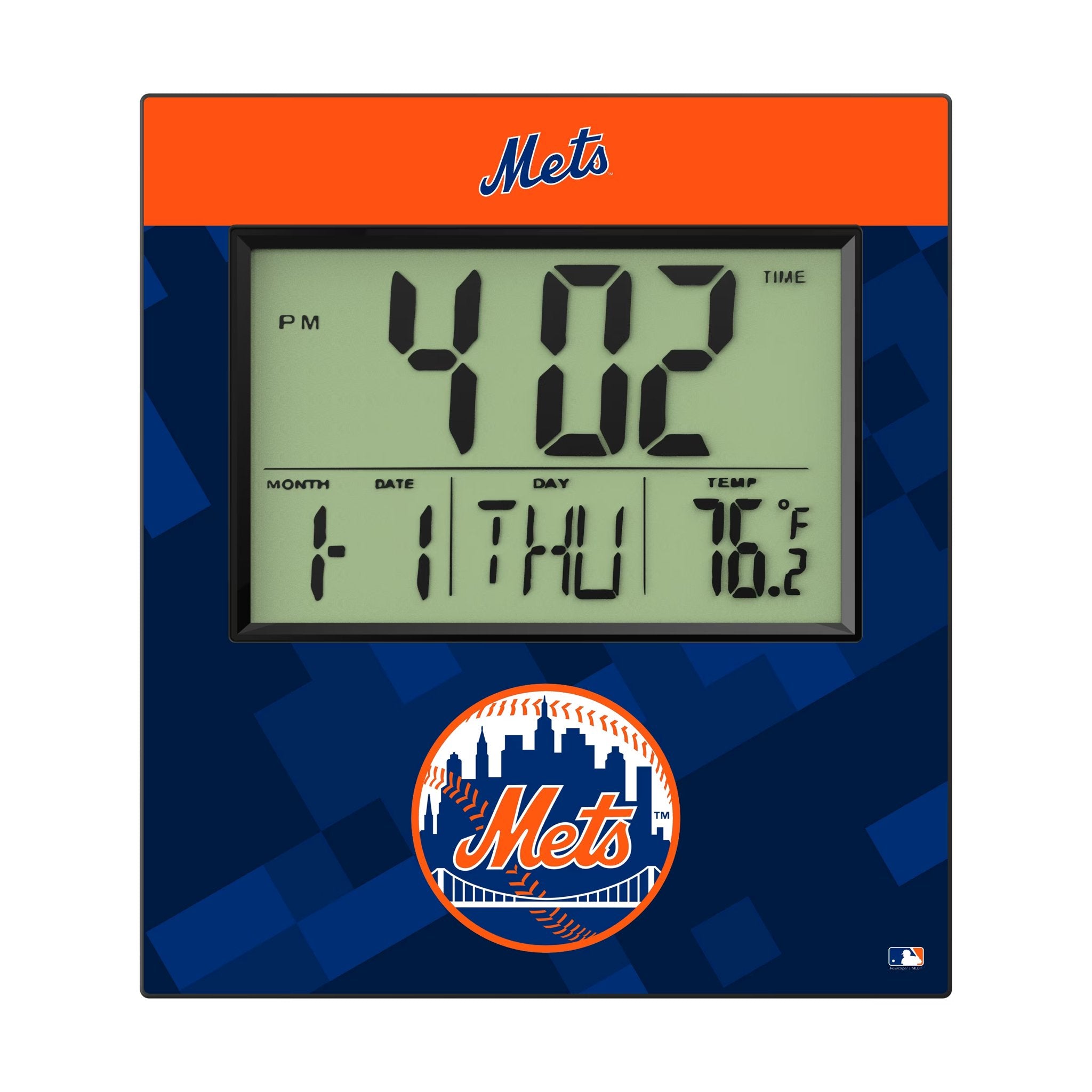 New York Mets Color Block Wall Clock Flat.Jpg
