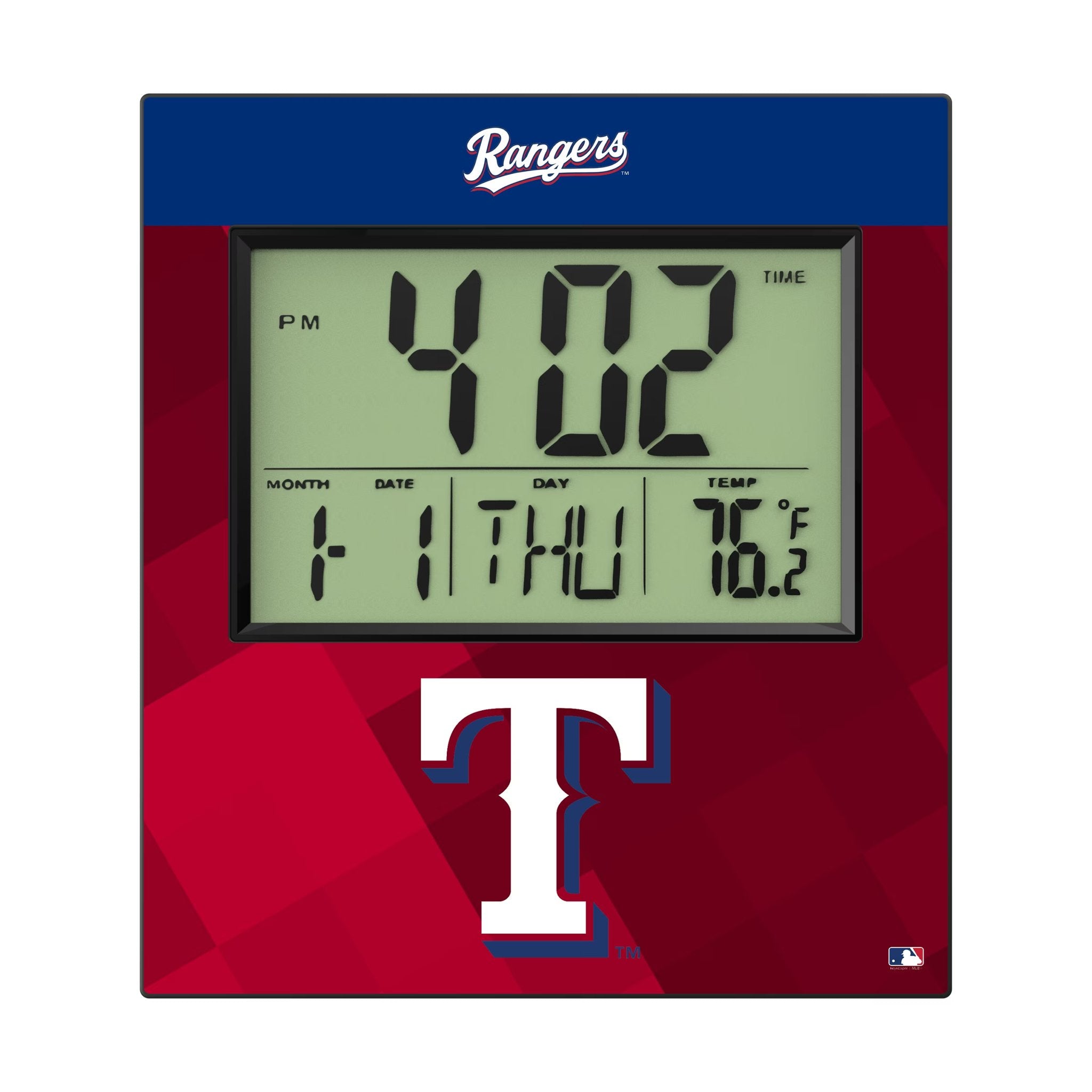 Texas Rangers Color Block Wall Clock Flat.Jpg