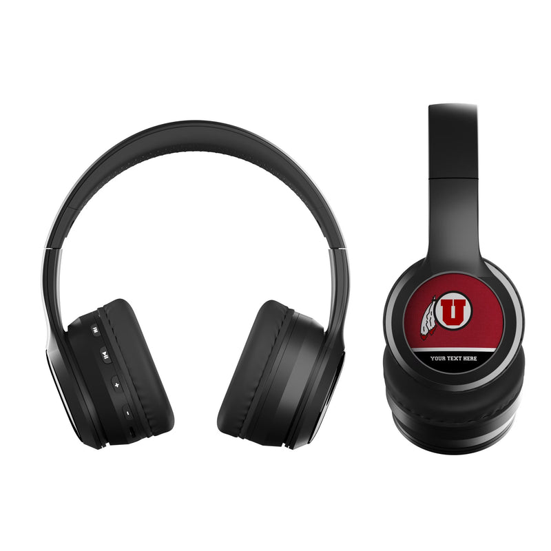 University of Utah Utes Personalized Endzone Solid Wireless Over-Ear BT Headphones With Case Flat.Jpg