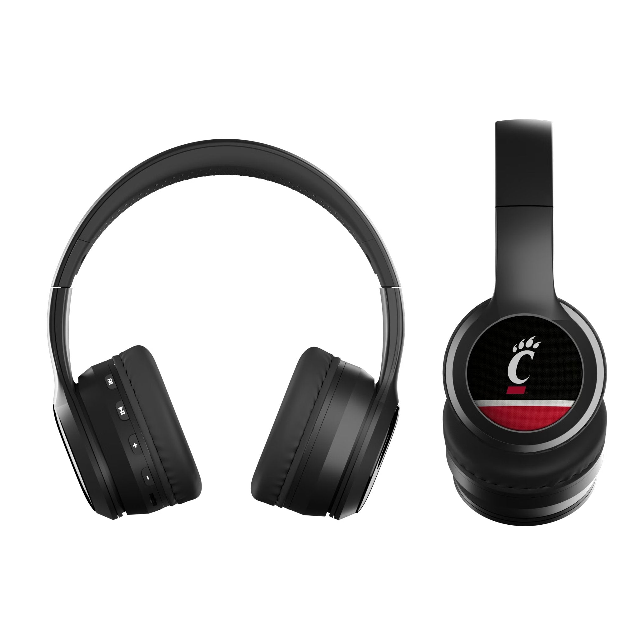 University of Cincinnati Bearcats Stripe Wireless Over-Ear BT Headphones With Case Flat.Jpg
