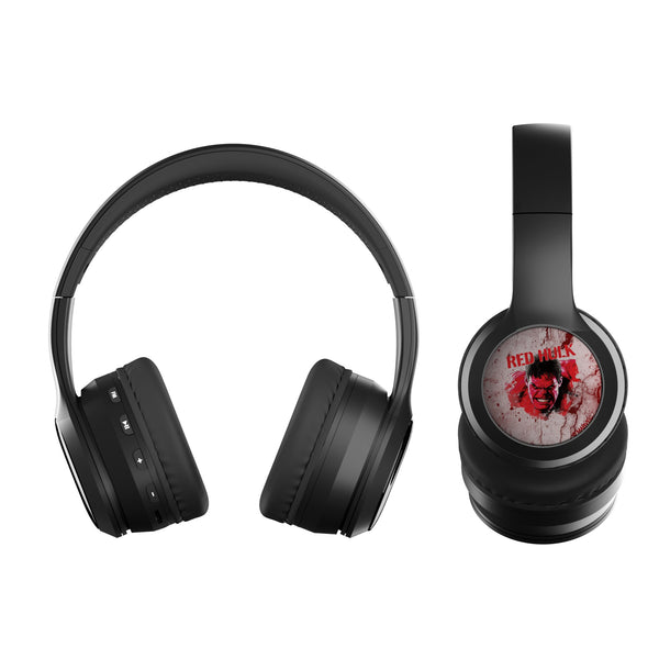 Marvel Avengers Red Hulk Badge Wireless Over-Ear BT Headphones With Case Flat.Jpg