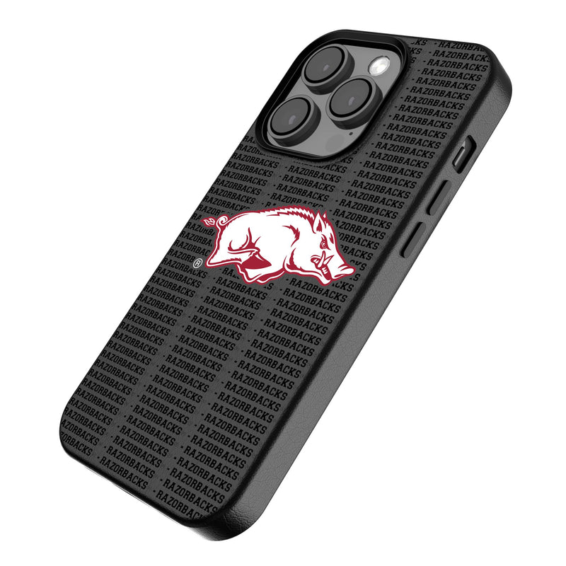 University of Arkansas Fayetteville Razorbacks Text Backdrop iPhone MagSafe Compatible Phone Case for Apple iPhone Iso.Jpg