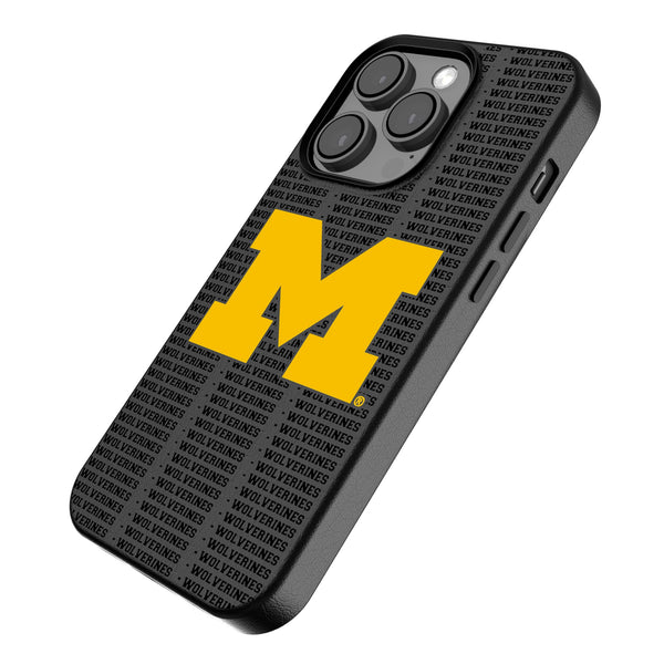 University of Michigan Wolverines Text Backdrop iPhone MagSafe Compatible Phone Case Iso.Jpg