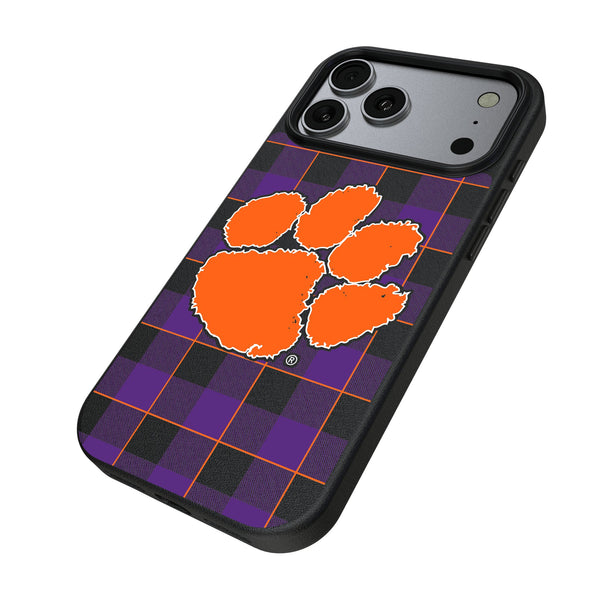 Clemson University Tigers Plaid iPhone MagSafe Compatible Phone Case for Apple iPhone Iso.Jpg