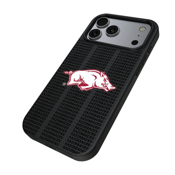 University of Arkansas Fayetteville Razorbacks Text Backdrop iPhone MagSafe Compatible Phone Case for Apple iPhone Iso.Jpg