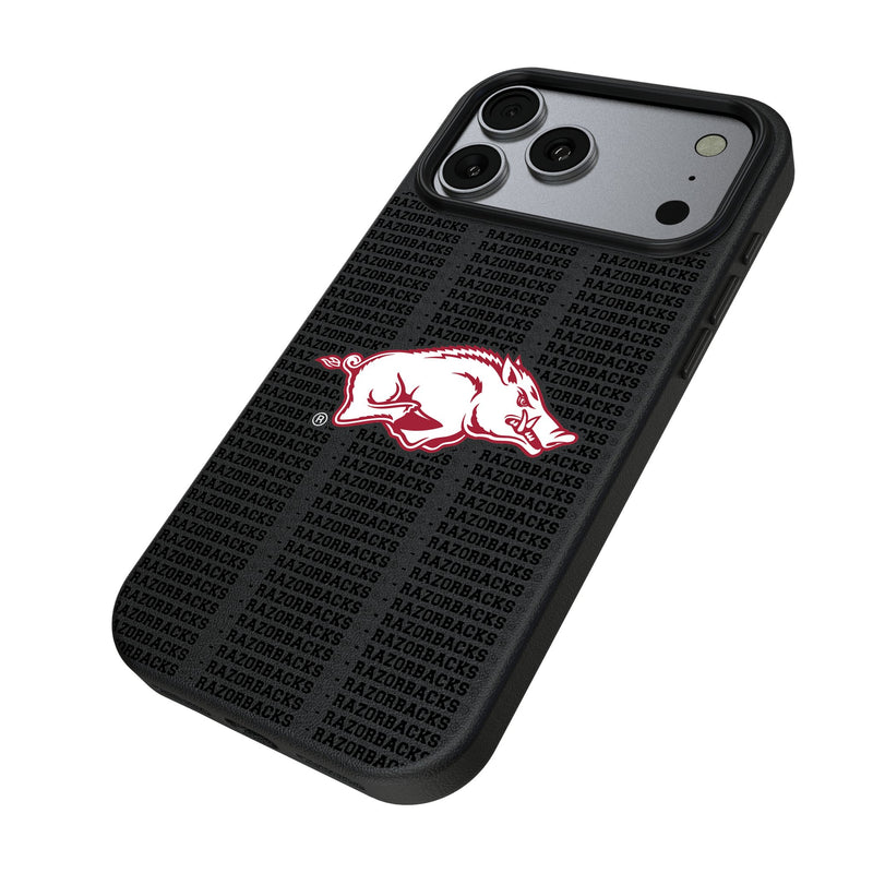 University of Arkansas Fayetteville Razorbacks Text Backdrop iPhone MagSafe Compatible Phone Case for Apple iPhone Iso.Jpg