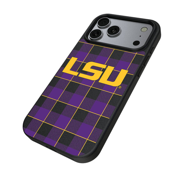 Louisiana State University Tigers Plaid iPhone MagSafe Compatible Phone Case for Apple iPhone Iso.Jpg