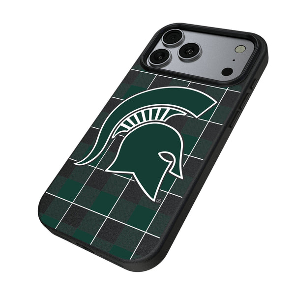 Michigan State University Spartans Plaid iPhone MagSafe Compatible Phone Case for Apple iPhone Iso.Jpg