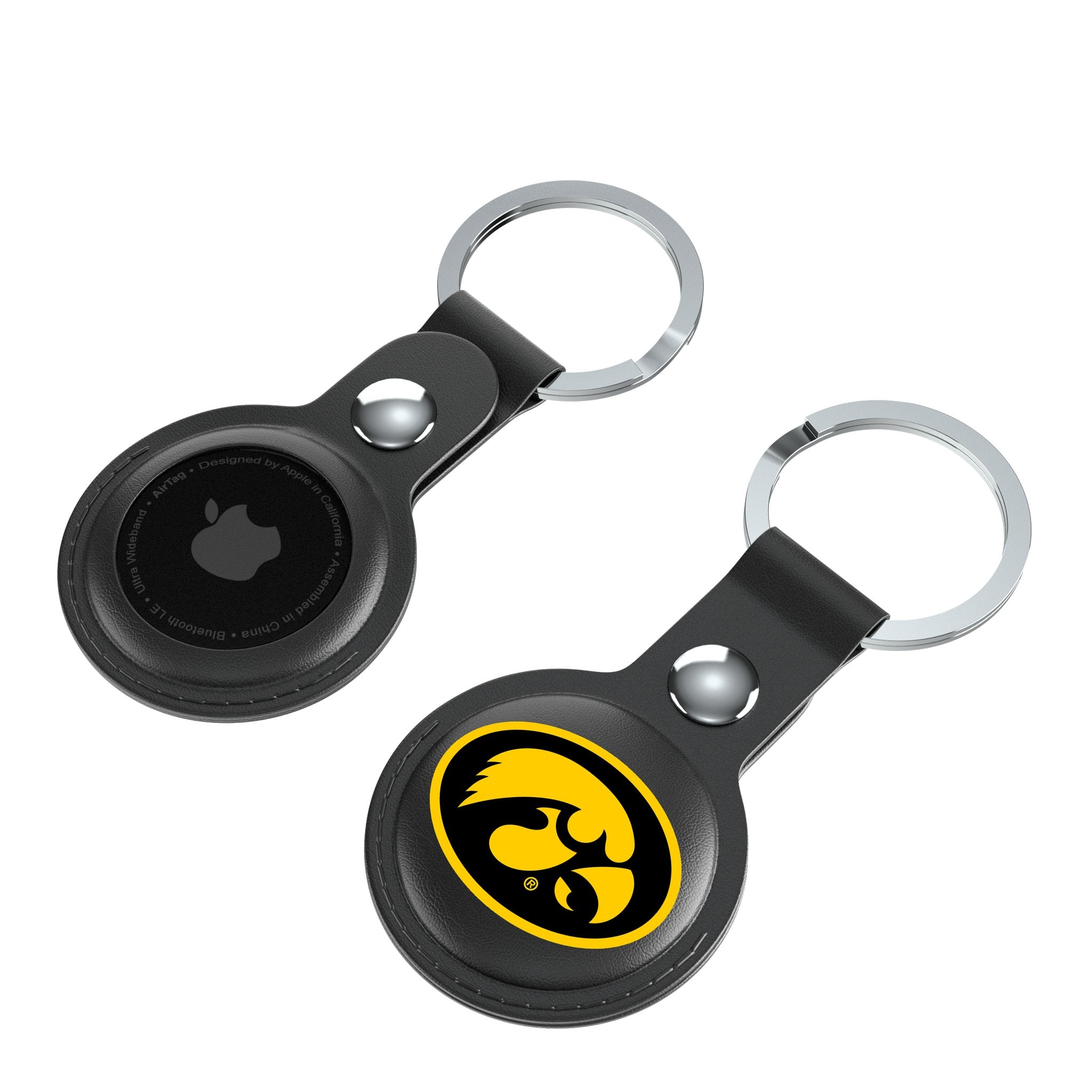 University of Iowa Hawkeyes Insignia AirTag Black Airtag Holder 2-Pack Iso.Jpg
