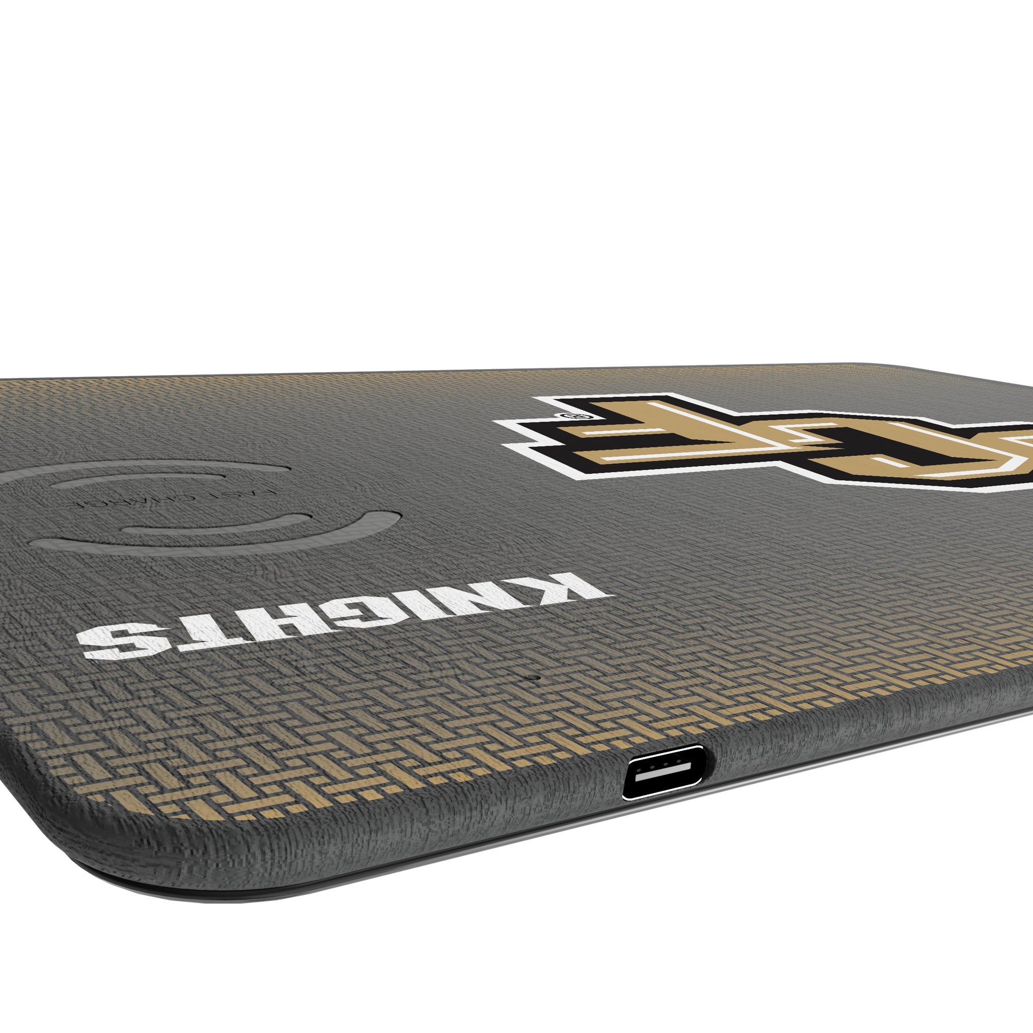 University of Central Florida Golden Knights Linen 15-Watt Wireless Charger and Mouse Pad Port.Jpg