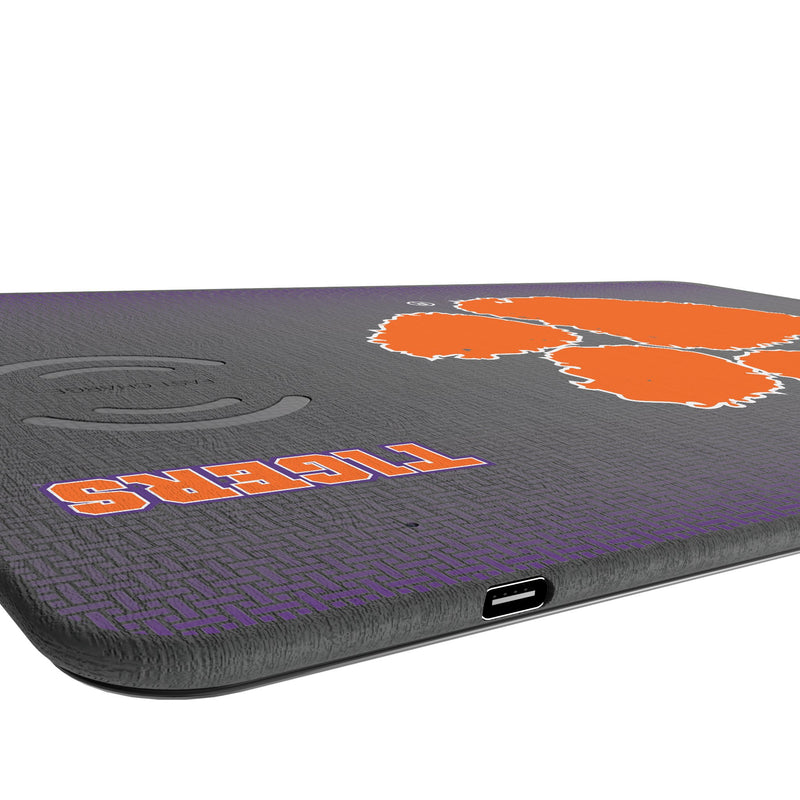 Clemson University Tigers Linen 15-Watt Wireless Charger and Mouse Pad Port.Jpg
