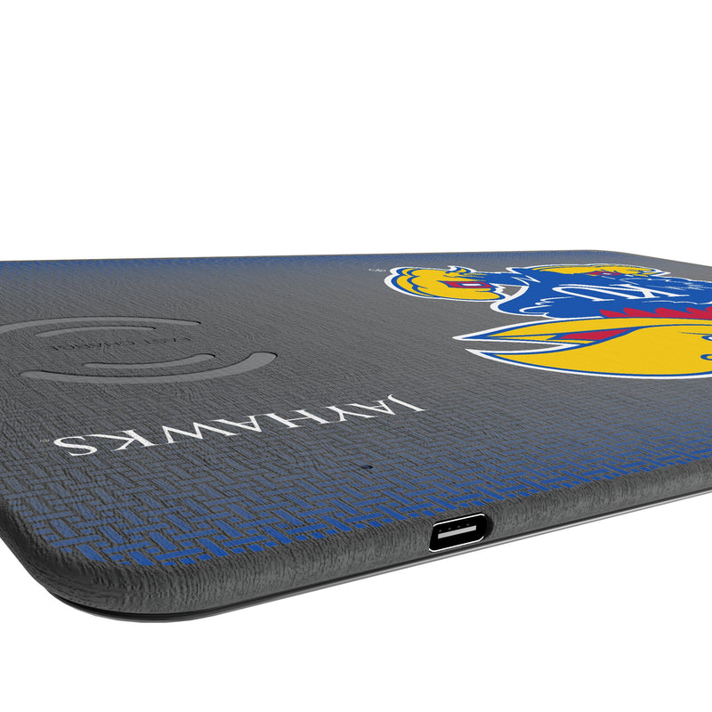 University of Kansas Jayhawks Linen 15-Watt Wireless Charger and Mouse Pad Port.Jpg