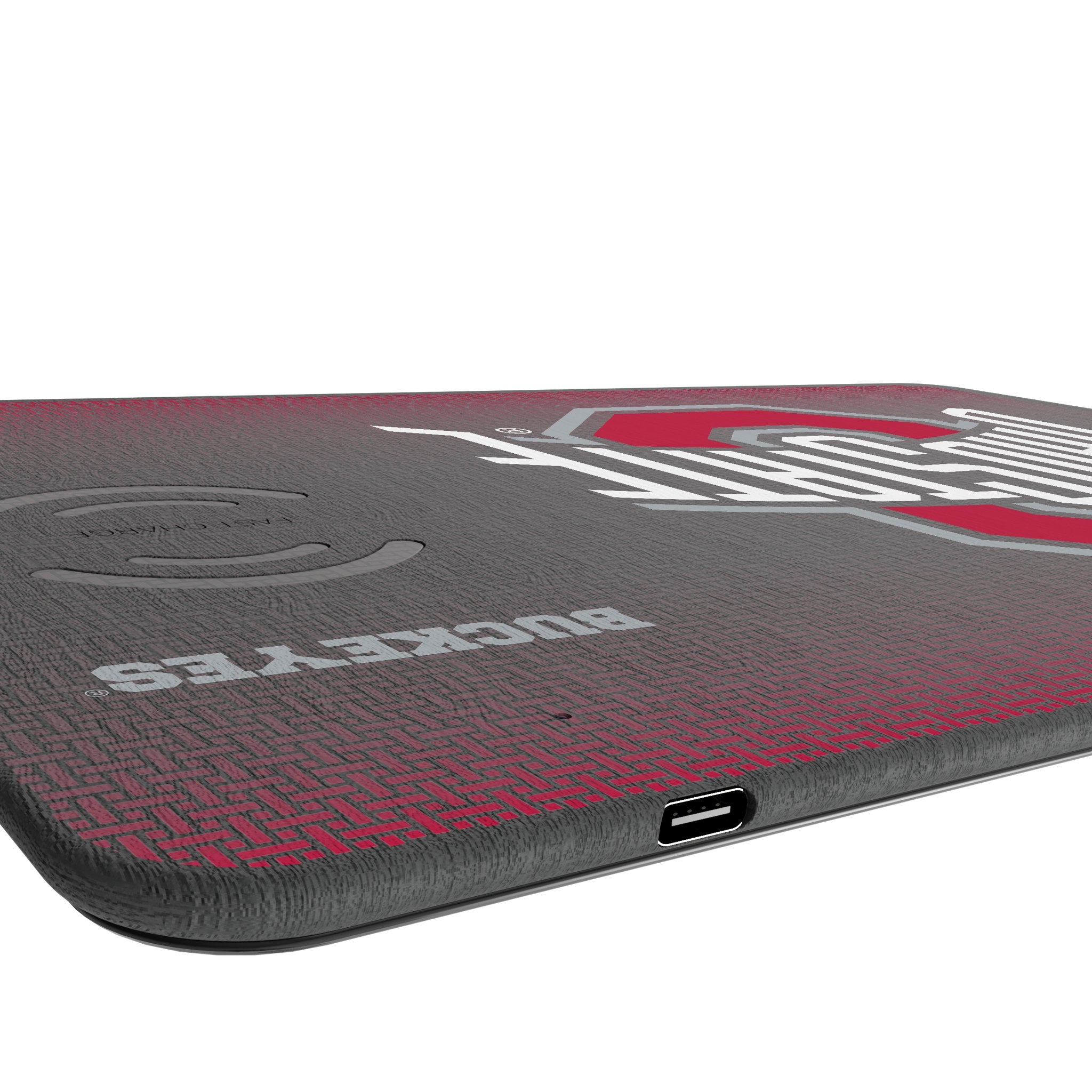 Ohio State University Buckeyes Linen 15-Watt Wireless Charger and Mouse Pad Port.Jpg