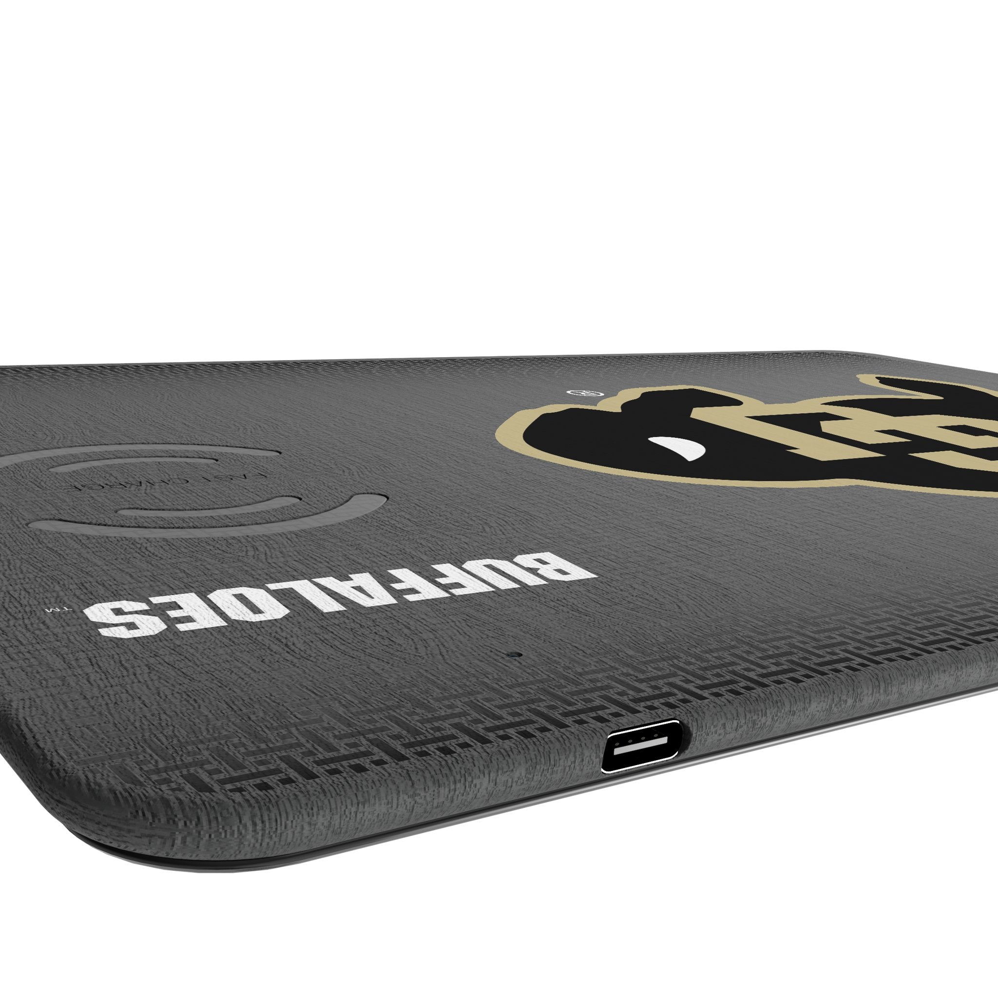 University of Colorado Buffaloes Linen 15-Watt Wireless Charger and Mouse Pad Port.Jpg