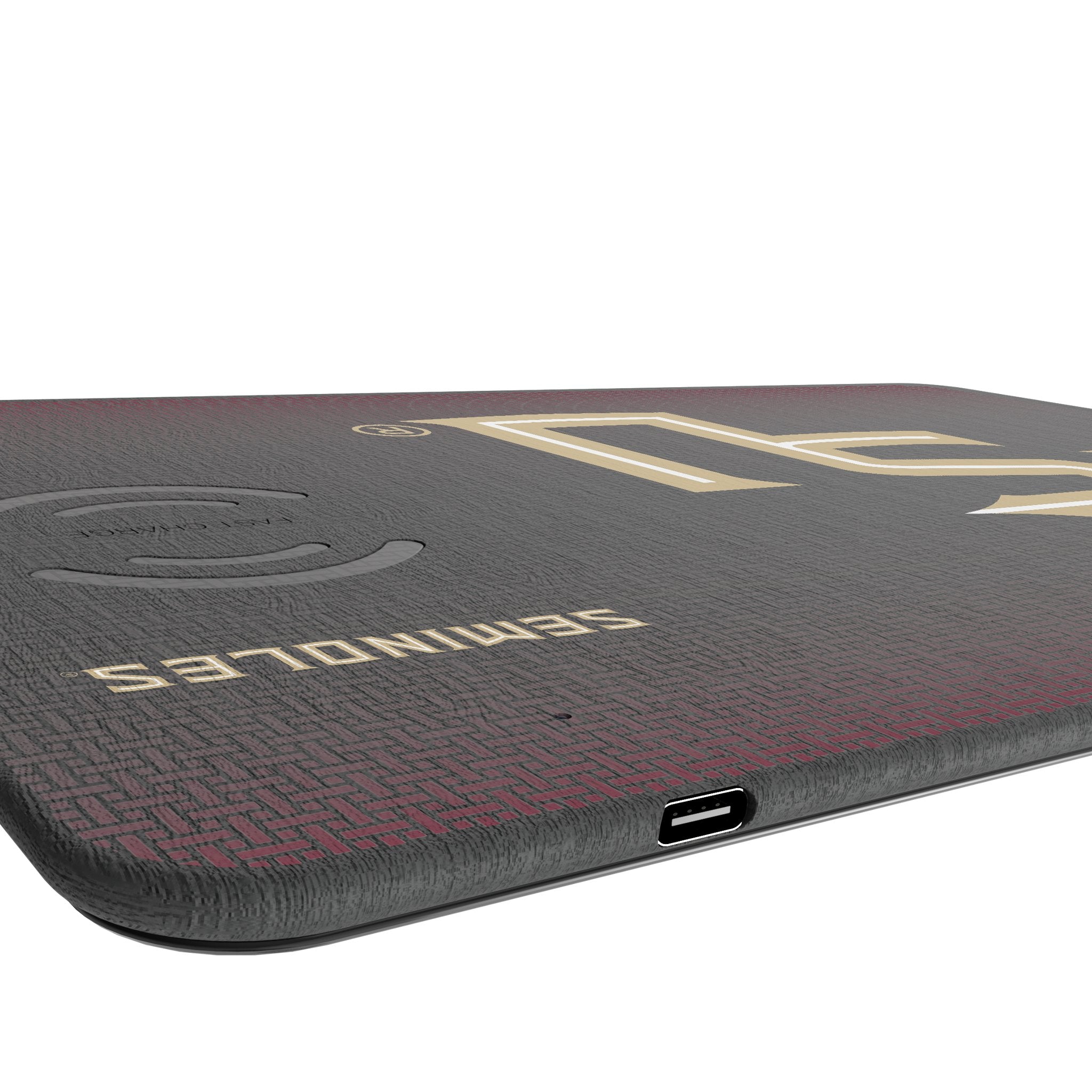 Florida State University Seminoles Athletic Wordmark Linen 15-Watt Wireless Charger and Mouse Pad Port.Jpg