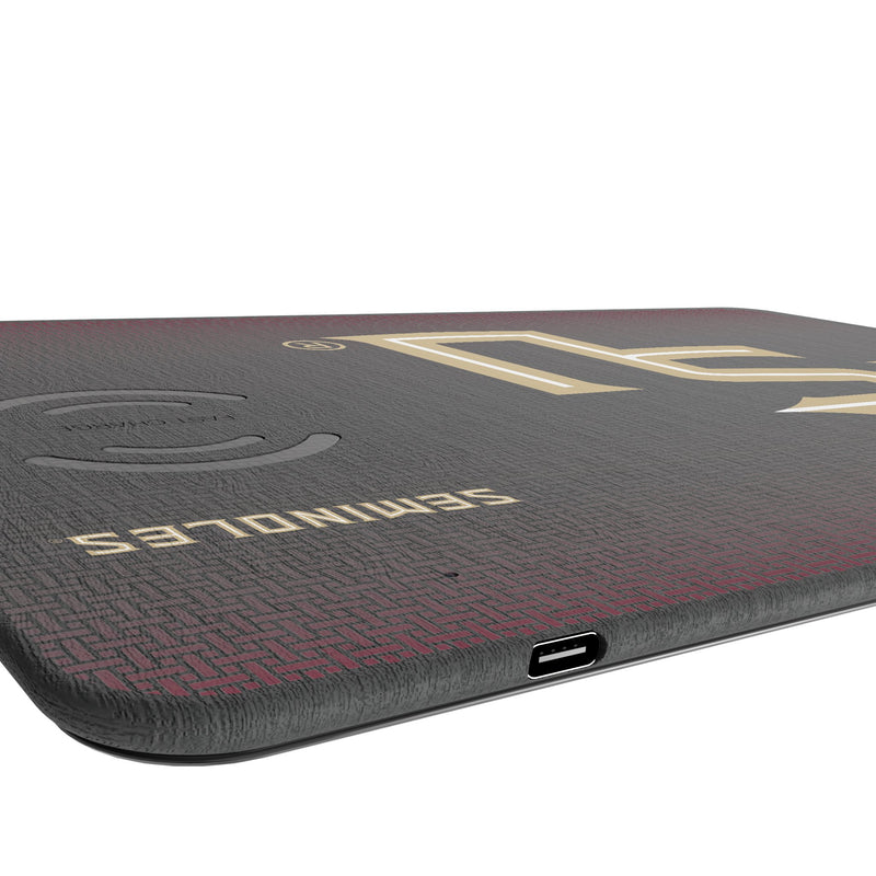 Florida State University Seminoles Athletic Wordmark Linen 15-Watt Wireless Charger and Mouse Pad Port.Jpg