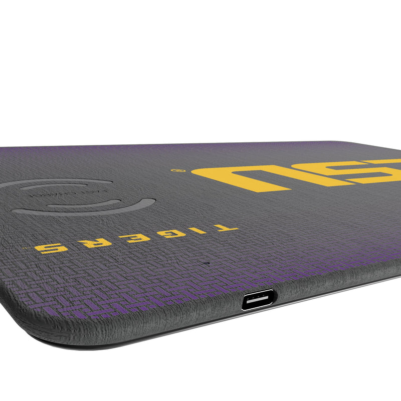 Louisiana State University Tigers Linen 15-Watt Wireless Charger and Mouse Pad Port.Jpg