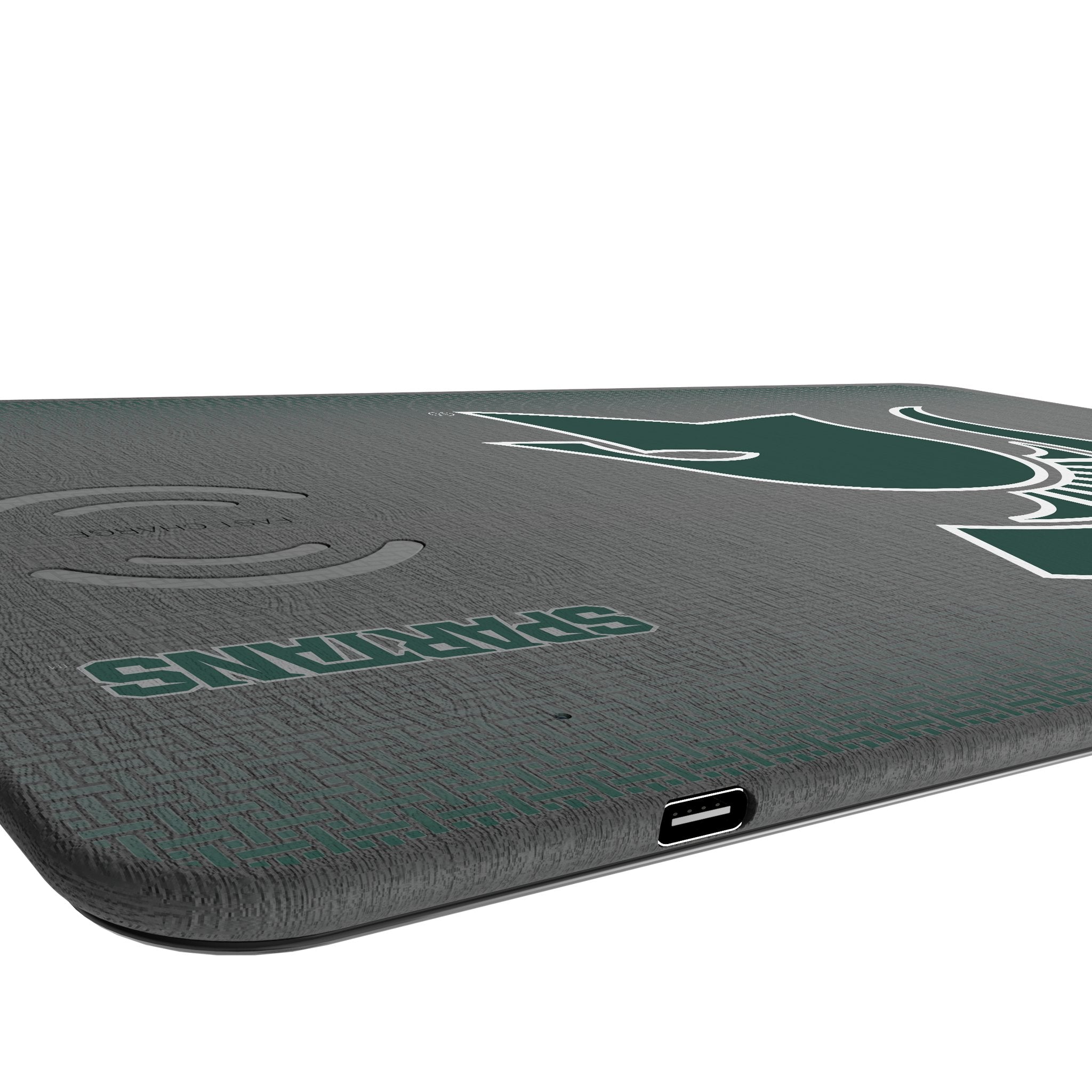 Michigan State University Spartans Linen 15-Watt Wireless Charger and Mouse Pad Port.Jpg