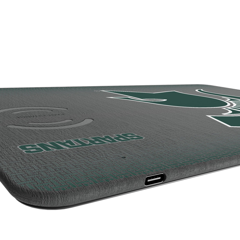 Michigan State University Spartans Linen 15-Watt Wireless Charger and Mouse Pad Port.Jpg