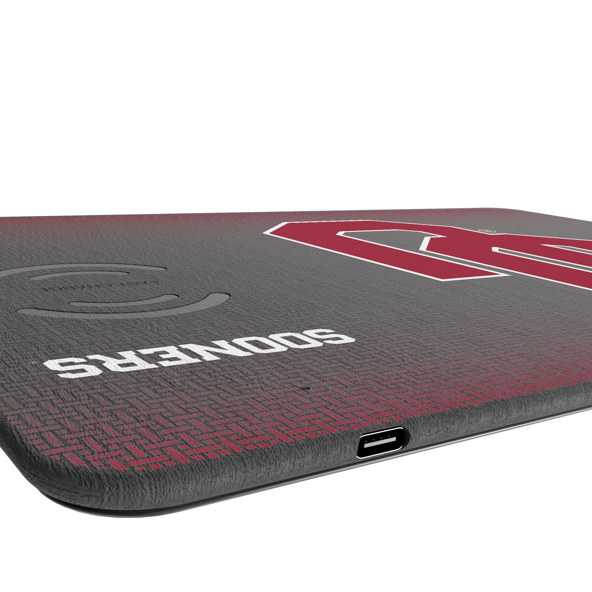 University of Oklahoma Sooners Linen 15-Watt Wireless Charger and Mouse Pad Port.Jpg
