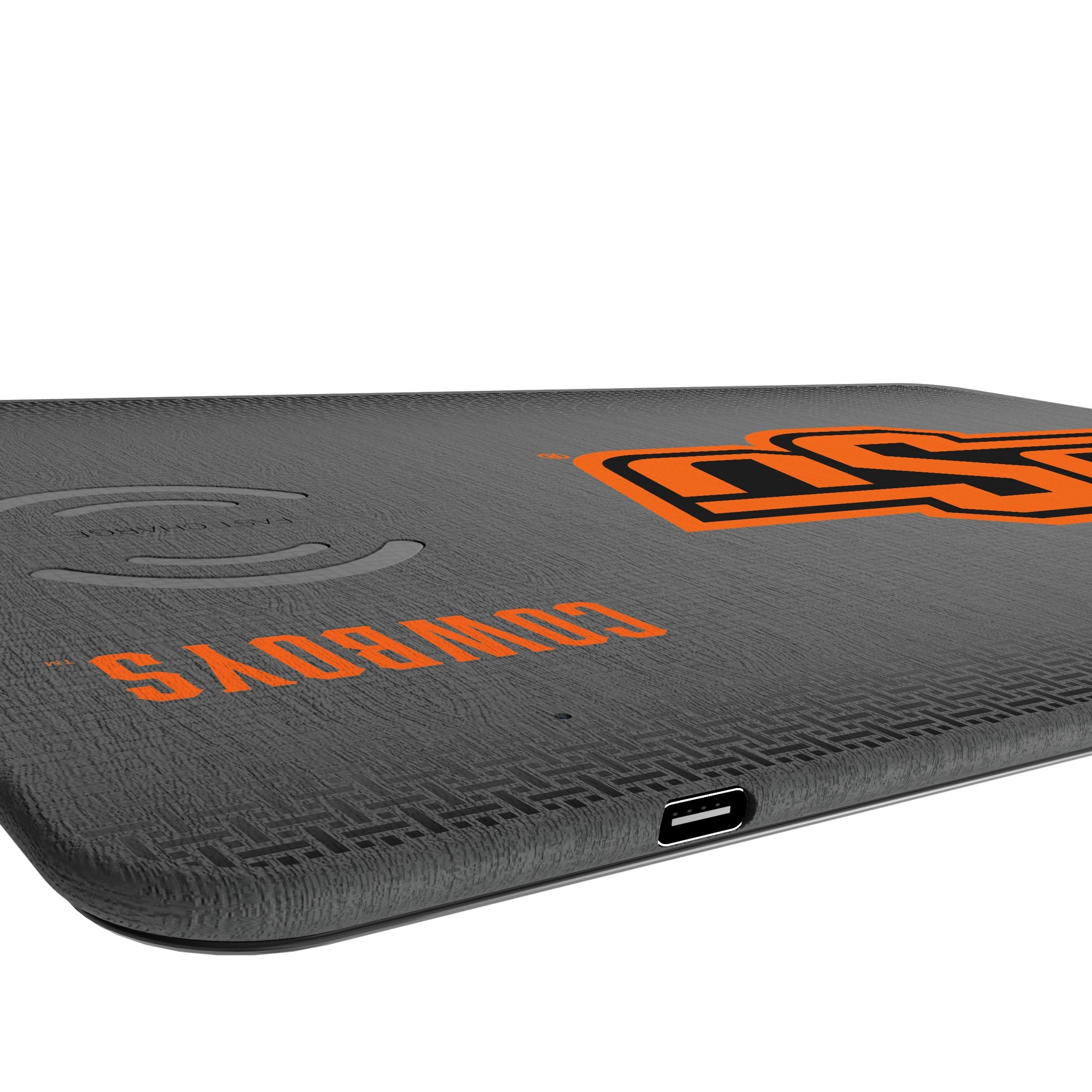 Oklahoma State University Cowboys Linen 15-Watt Wireless Charger and Mouse Pad Port.Jpg