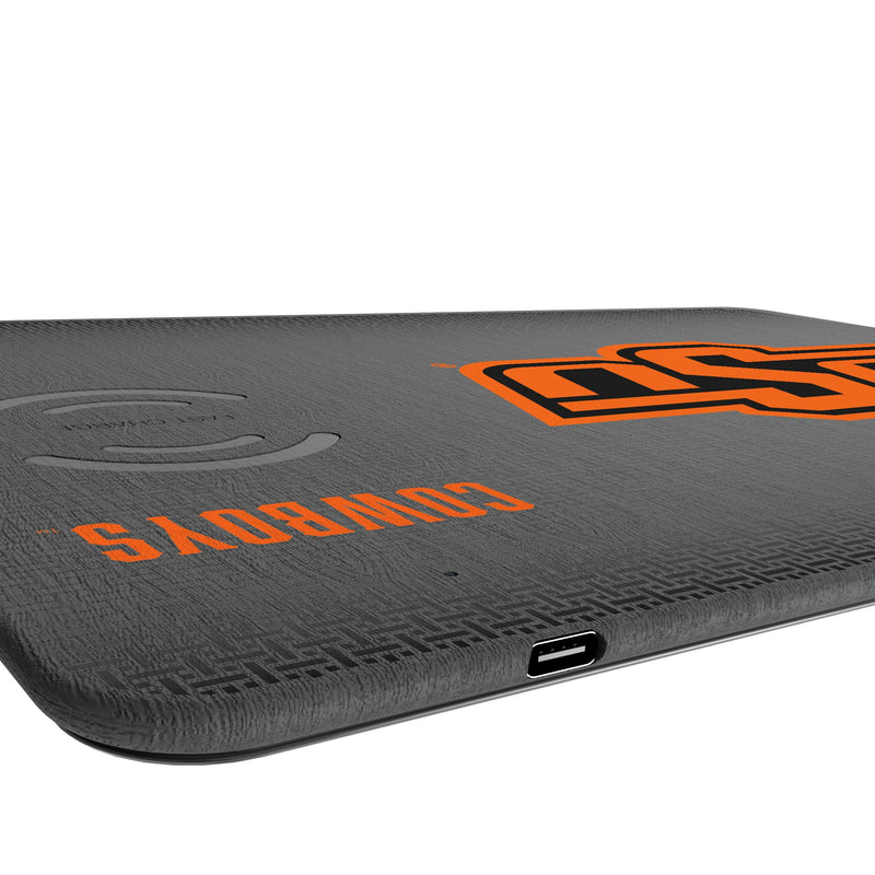 Oklahoma State University Cowboys Linen 15-Watt Wireless Charger and Mouse Pad Port.Jpg