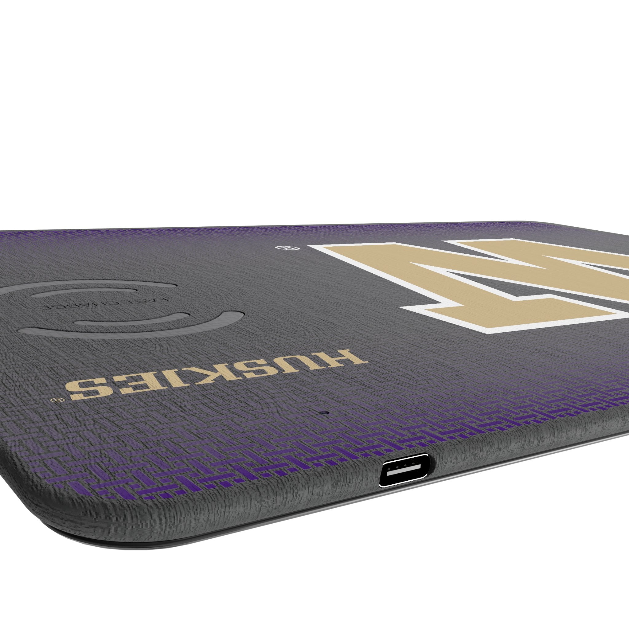 University of Washington Huskies Linen 15-Watt Wireless Charger and Mouse Pad Port.Jpg
