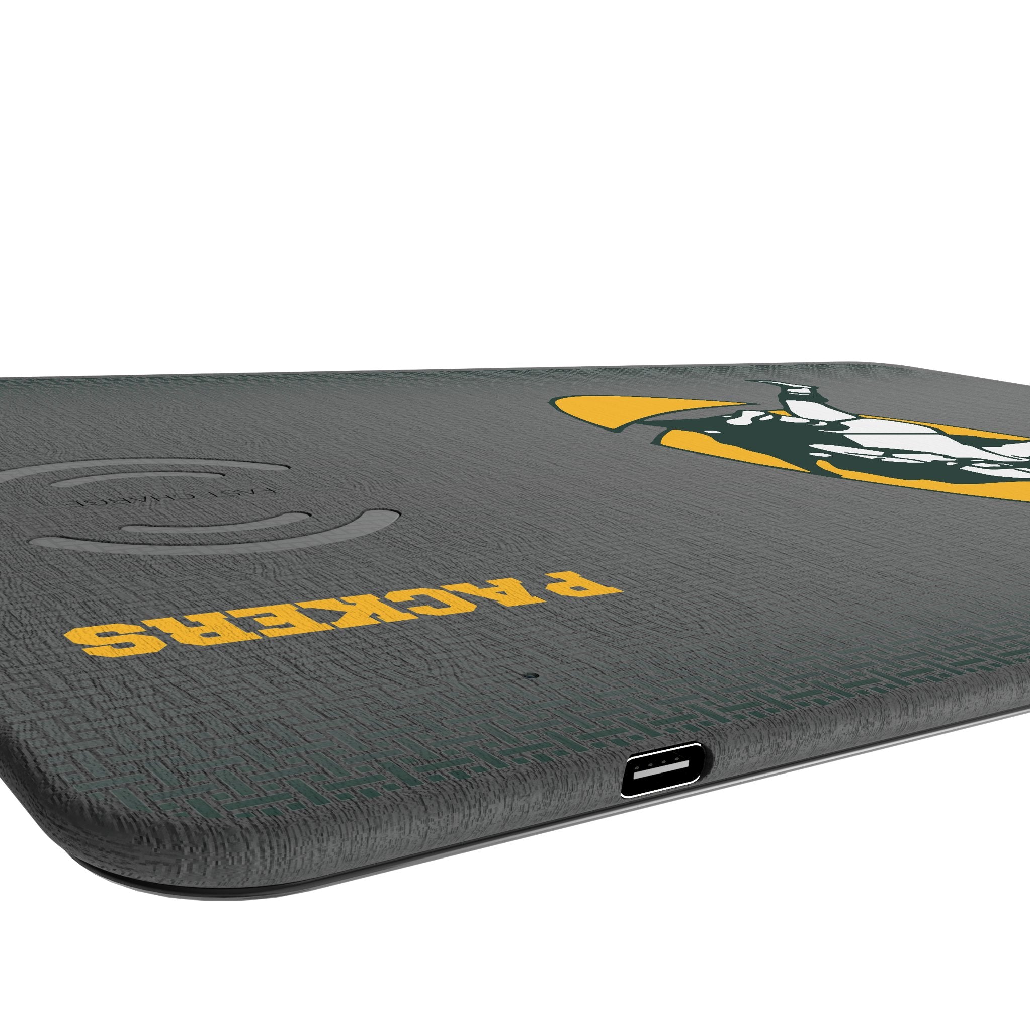 Green Bay Packers Historic Collection Linen 15-Watt Wireless Charger and Mouse Pad Port.Jpg
