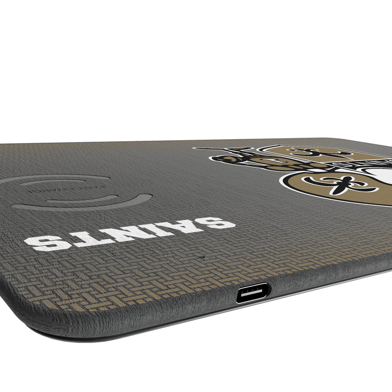 New Orleans Saints Historic Collection Linen 15-Watt Wireless Charger and Mouse Pad Port.Jpg