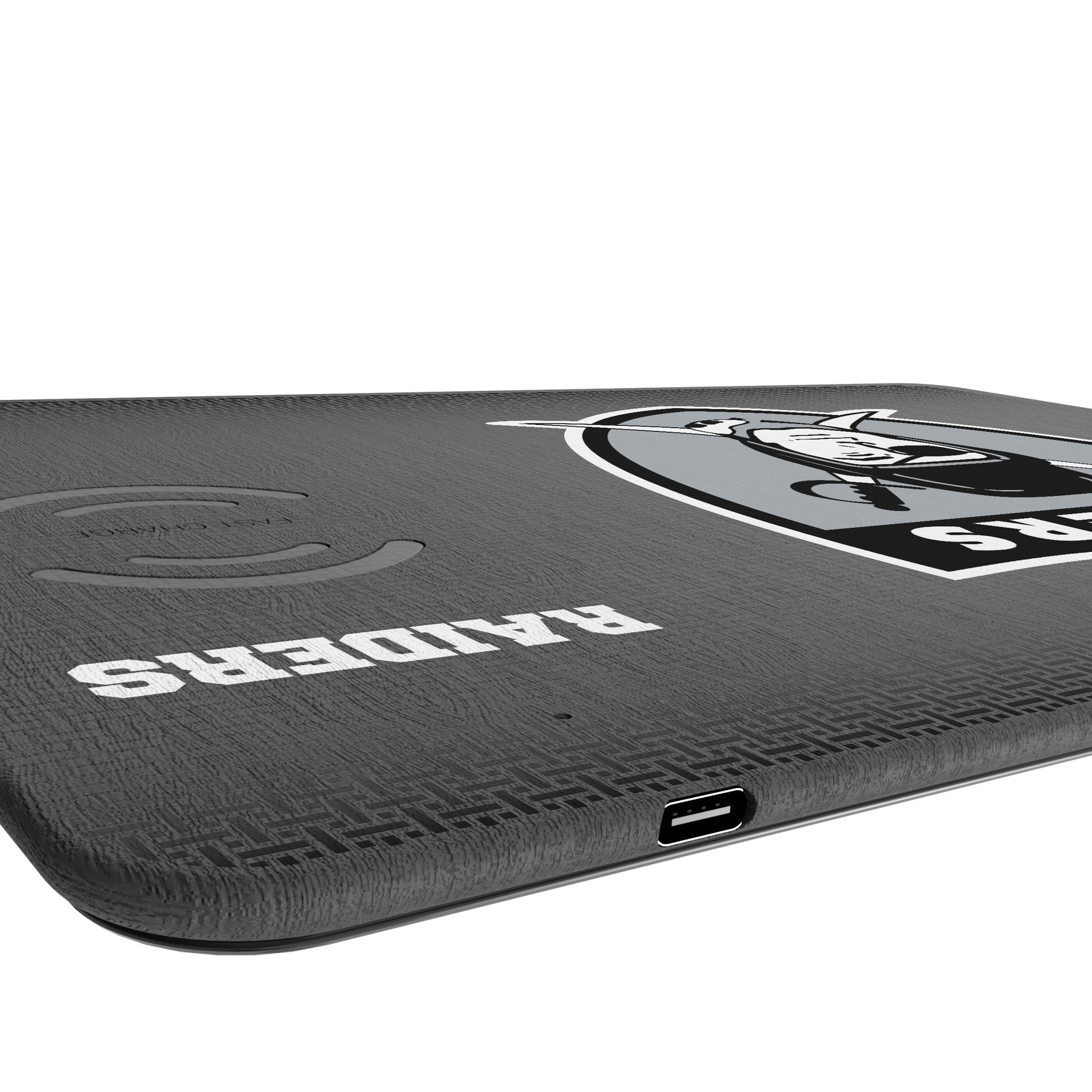 Oakland Raiders 1963 Historic Collection Linen 15-Watt Wireless Charger and Mouse Pad Port.Jpg
