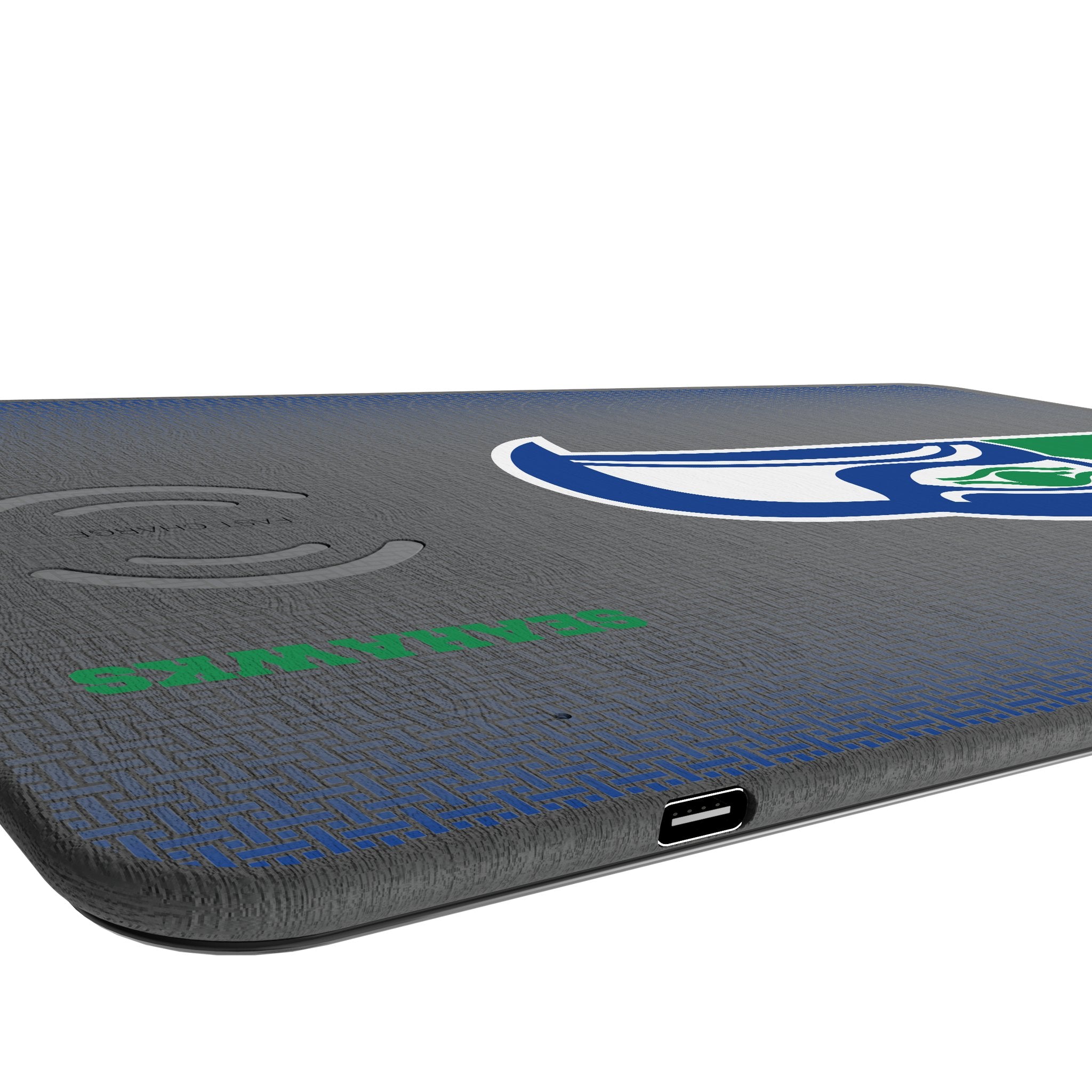Seattle Seahawks Historic Collection Linen 15-Watt Wireless Charger and Mouse Pad Port.Jpg