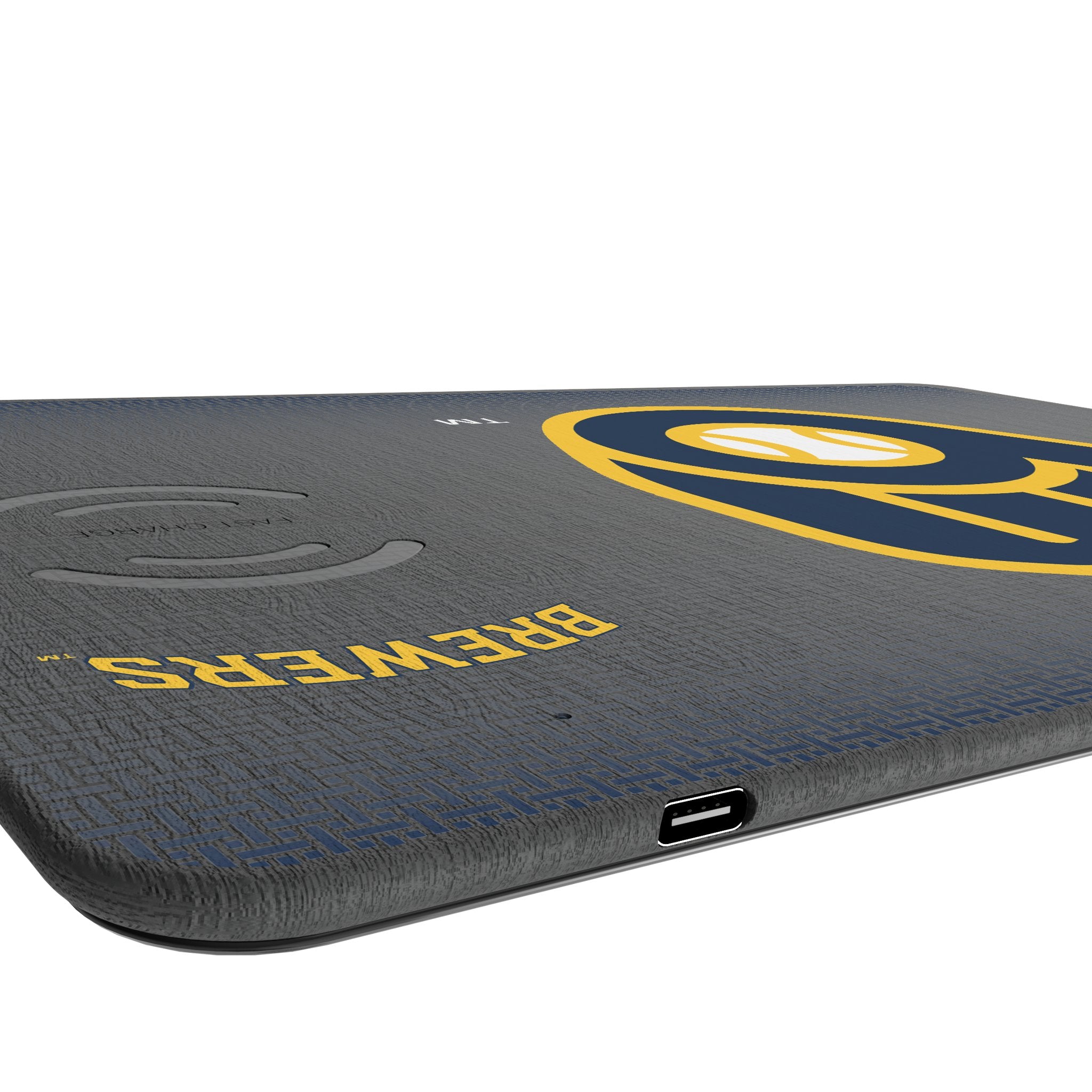 Milwaukee Brewers Linen 15-Watt Wireless Charger and Mouse Pad Port.Jpg