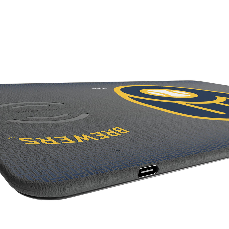 Milwaukee Brewers Linen 15-Watt Wireless Charger and Mouse Pad Port.Jpg