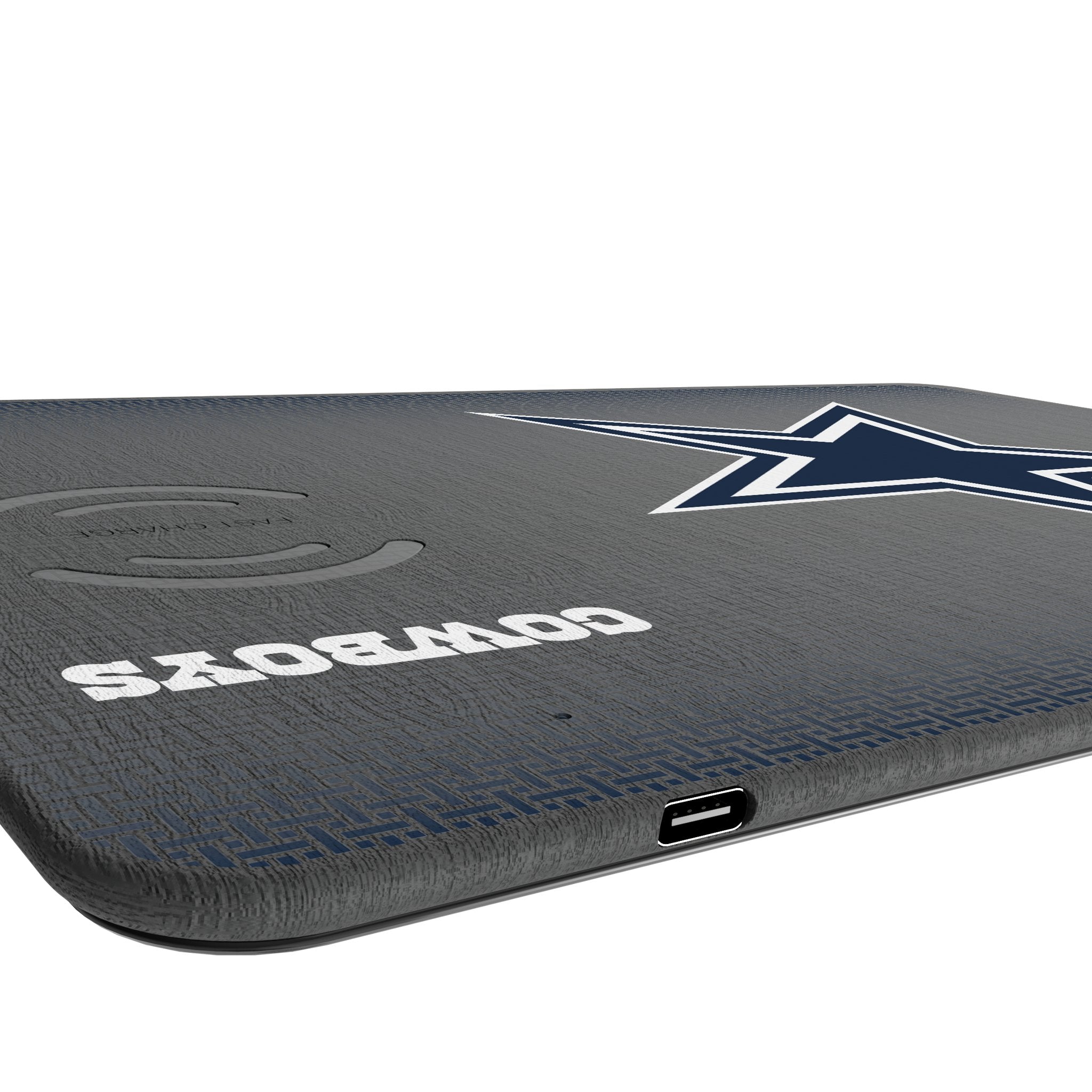 Dallas Cowboys Linen 15-Watt Wireless Charger and Mouse Pad Port.Jpg