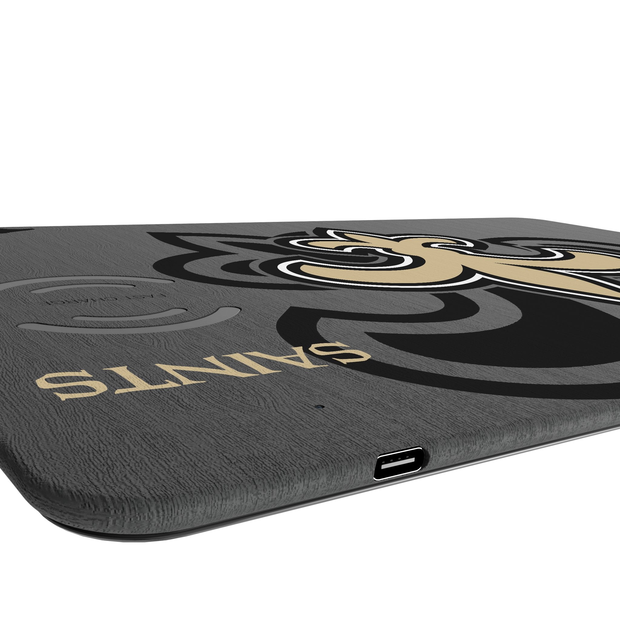 New Orleans Saints Monocolor Tilt 15-Watt Wireless Charger and Mouse Pad Port.Jpg