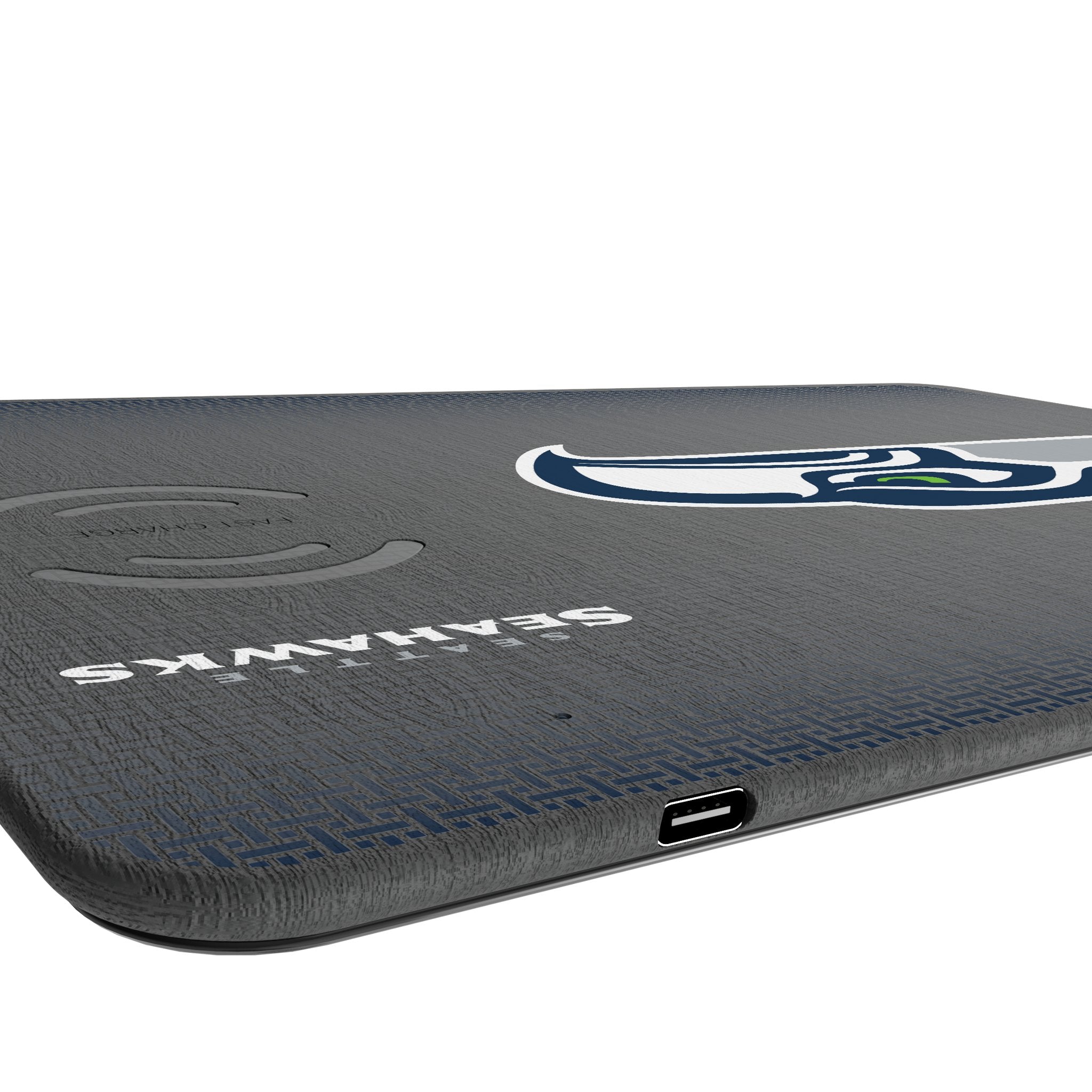 Seattle Seahawks Linen 15-Watt Wireless Charger and Mouse Pad Port.Jpg