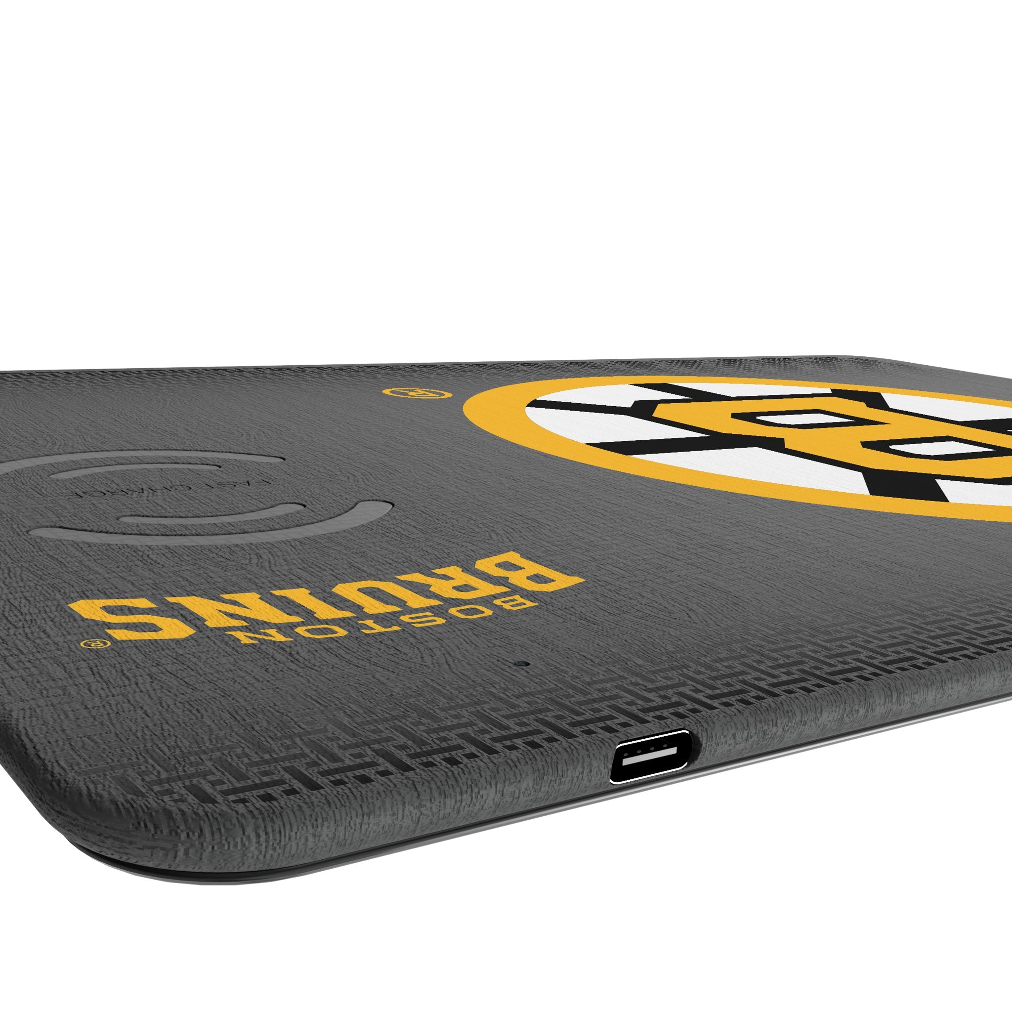 Boston Bruins Linen 15-Watt Wireless Charger and Mouse Pad Port.Jpg