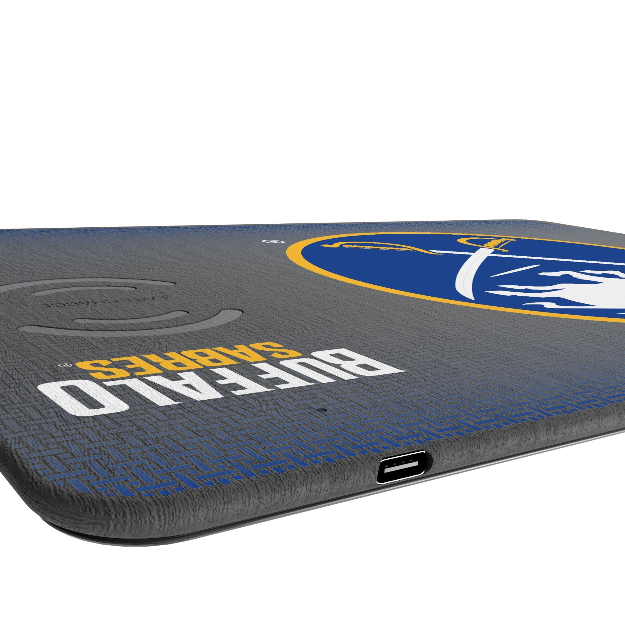 Buffalo Sabres Linen 15-Watt Wireless Charger and Mouse Pad Port.Jpg