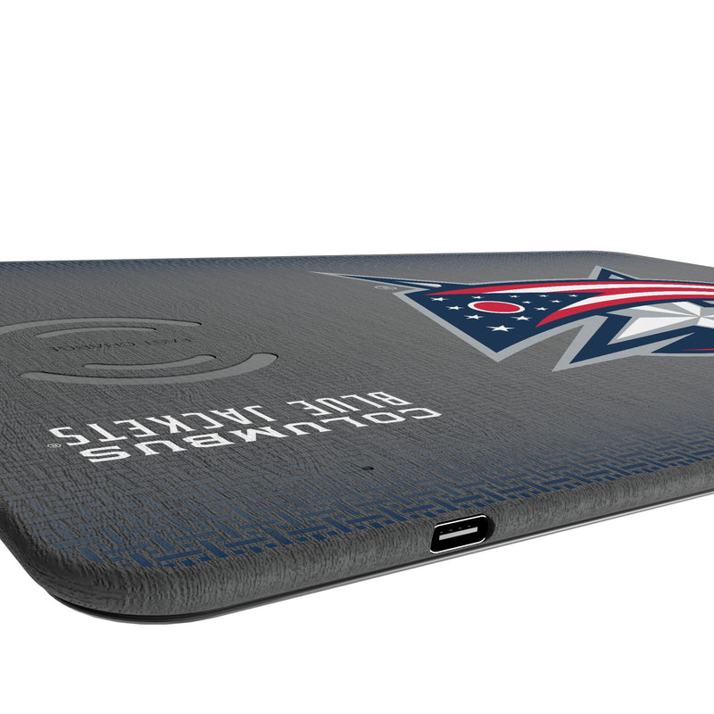 Columbus Blue Jackets Linen 15-Watt Wireless Charger and Mouse Pad Port.Jpg