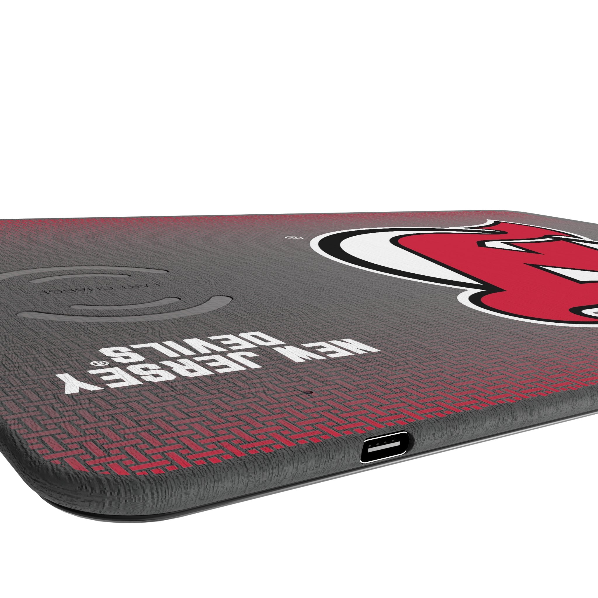 New Jersey Devils Linen 15-Watt Wireless Charger and Mouse Pad Port.Jpg